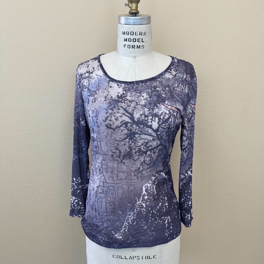 90s Y2K Aesthetic Old Buildings Gothic Mesh Top